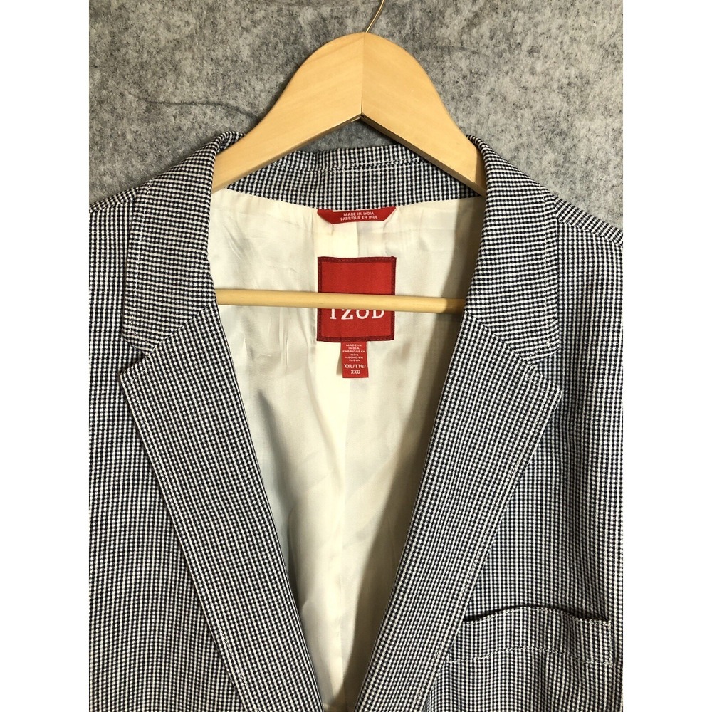 Izod Blazer Men 2XL‎ Blue Gingham Check Lightweight Cotton Business Casual